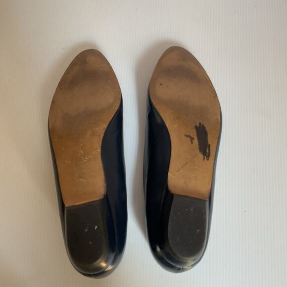Pappagallo Flats Vintage Navy Blue Leather8.5M Made in Spain Gold Anchor Loafer - Picture 11 of 14